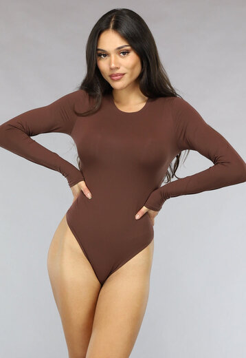 Bruine Elastische Longsleeve Bodysuit