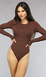 Bruine Elastische Longsleeve Bodysuit