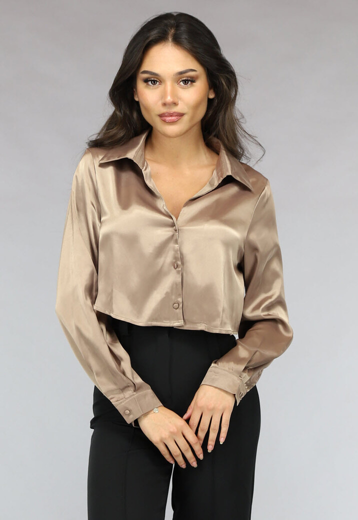 Khaki Cropped Blouse met Knoopsluiting