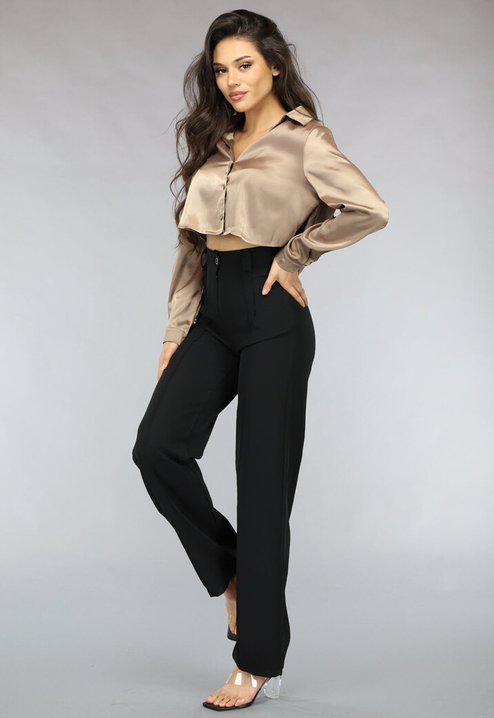 Khaki Cropped Blouse met Knoopsluiting
