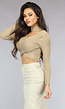 Khaki Ribgebreide Cross Over Crop Top