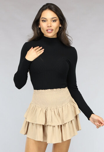 Zwarte Ribgebreide Turtleneck Bodysuit