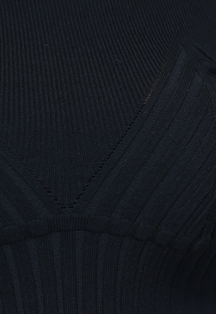 Zwarte Ribgebreide Turtleneck Bodysuit met Lange Mouwen