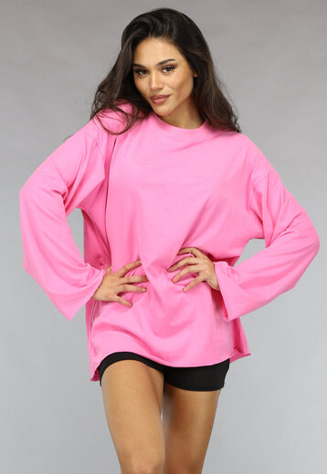 OP=OP.13.S Roze Oversized Top met Wijde Mouwen