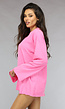 Roze Oversized Top met Wijde Mouwen