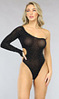 Zwarte One Shoulder Fishnet Body met Cut Out