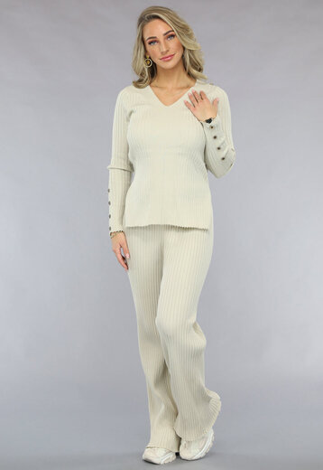 NEW1511 Beige Wide Leg Stretch Twinset