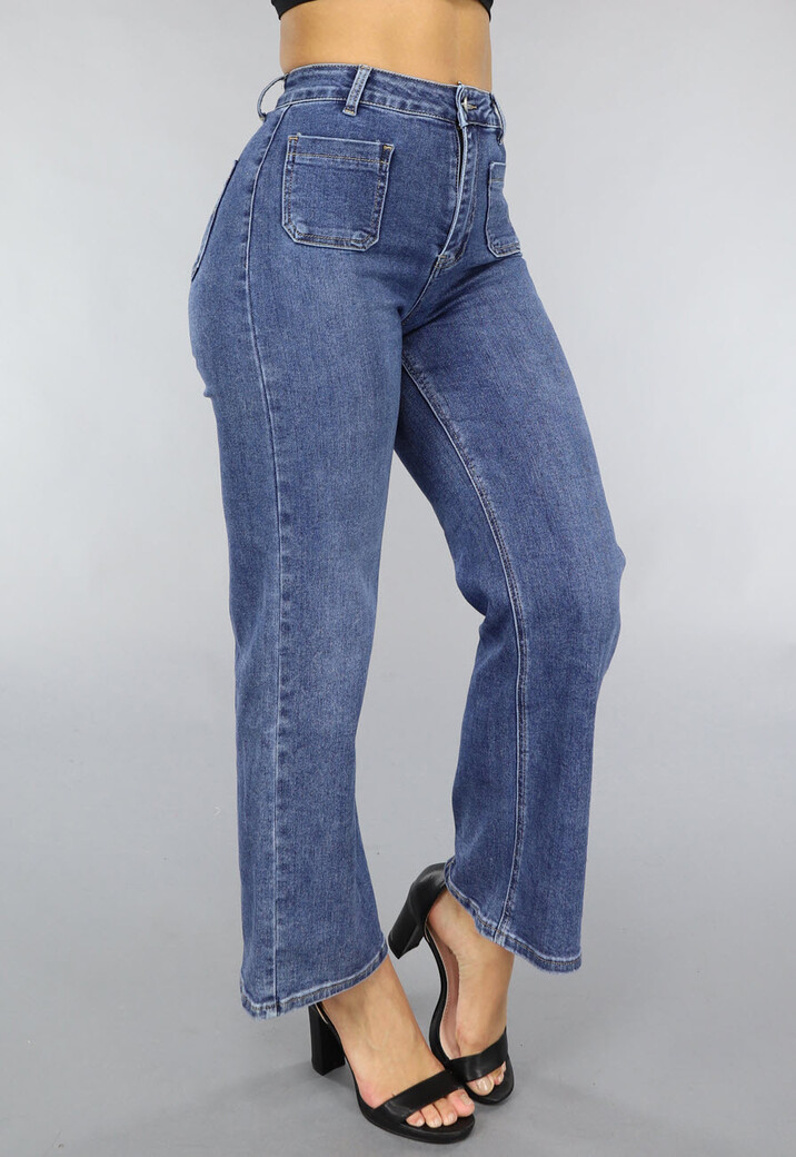 Donkerblauwe Straight Leg Jeans met Aparte Zakken