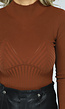 Bruine Ribgebreide Turtleneck Bodysuit met Lange Mouwen