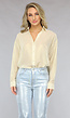 Beige Glimmende Blouse met Lange Mouwen