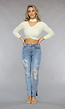 Beige Ribgebreide Overslag Crop Top