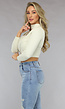 Beige Ribgebreide Overslag Crop Top