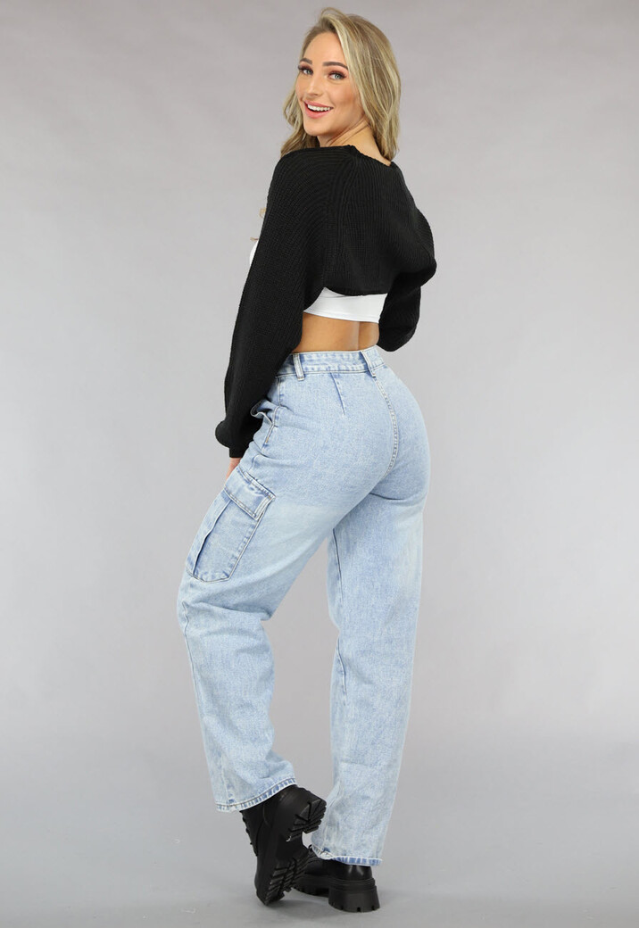 Zwart Gebreid Bolero Vestje met Lange Mouwen