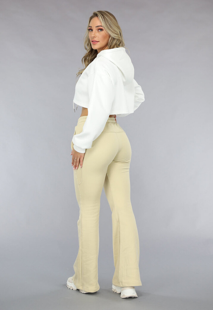 Witte Cropped Hoodie met Pofmouwen