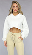 Witte Cropped Hoodie met Pofmouwen