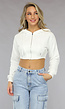 Witte Cropped Korset Look Vestje met Capuchon