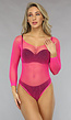 Roze Off Shoulder Bodysuit met Glitter Steentjes