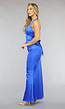 Lange Satijnen Kobalt Blauwe Avondjurk met Split