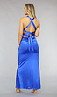 Lange Satijnen Kobalt Blauwe Avondjurk met Split