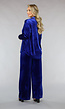 Blauwe Wide Leg Velours Two Piece