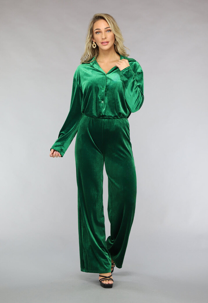 Groene Wide Leg Velvet Co Ord Set