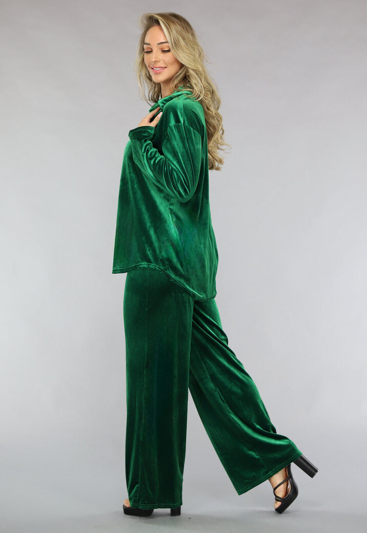Groene Wide Leg Velvet Co Ord Set