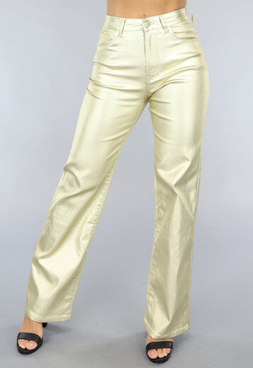 NEW1511 Gouden Lederlook Straight Leg Broek