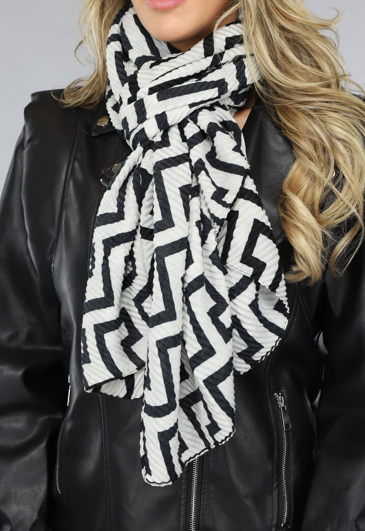 Witte Sjaal met Zwarte Grafische Print