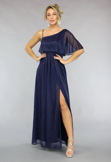 NEW1511 Navy One Shoulder Galajurk met Shimmer