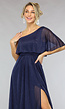 Navy One Shoulder Galajurk met Shimmer