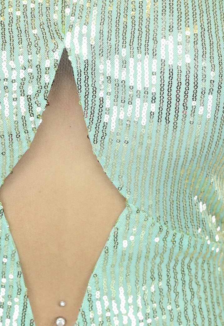 Lichtgroene Pailletten Halter Jurk met Cut Out