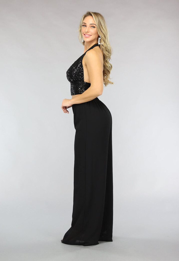 Zwarte 2-delige Pantalon Set met Glitter Top