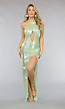 Lichtgroene Pailletten Halter Jurk met Cut Out