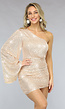 Rosé Gouden One Sleeve Jurk met Pailletten