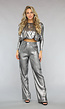 Zilveren Metallic Two Piece met Geplooide Broek