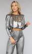 Zilveren Metallic Two Piece met Geplooide Broek