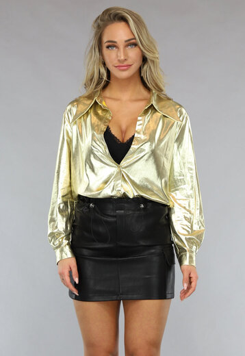 Metallic Gouden Blouse met Lange Mouwen
