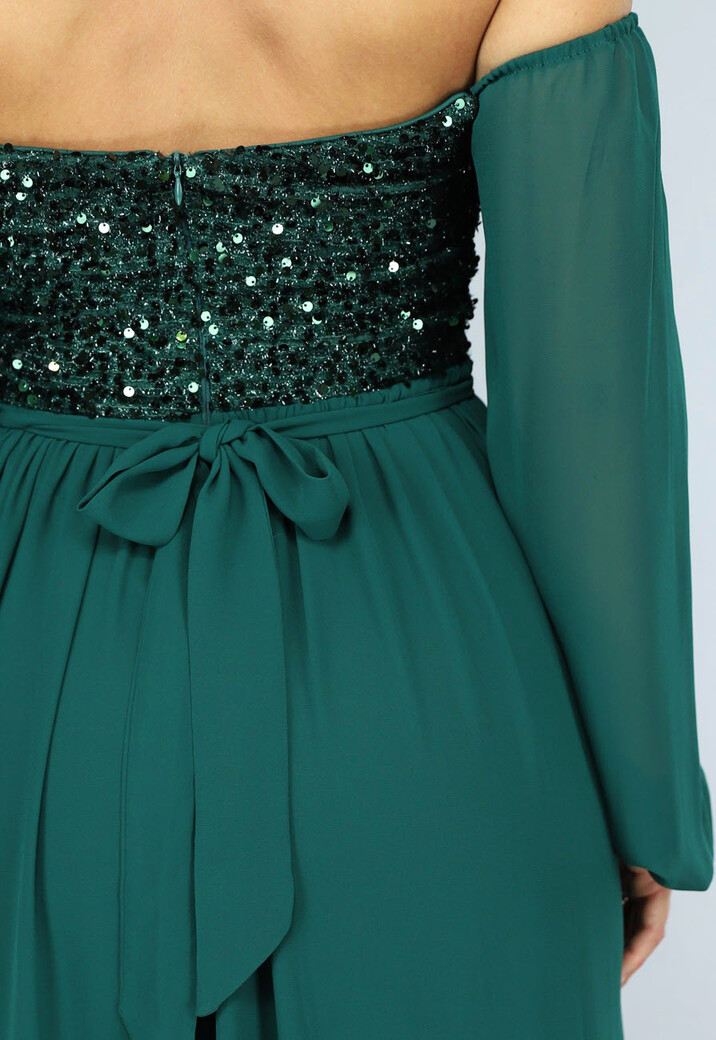 Groene Longsleeve Galajurk met Pailletten met Split