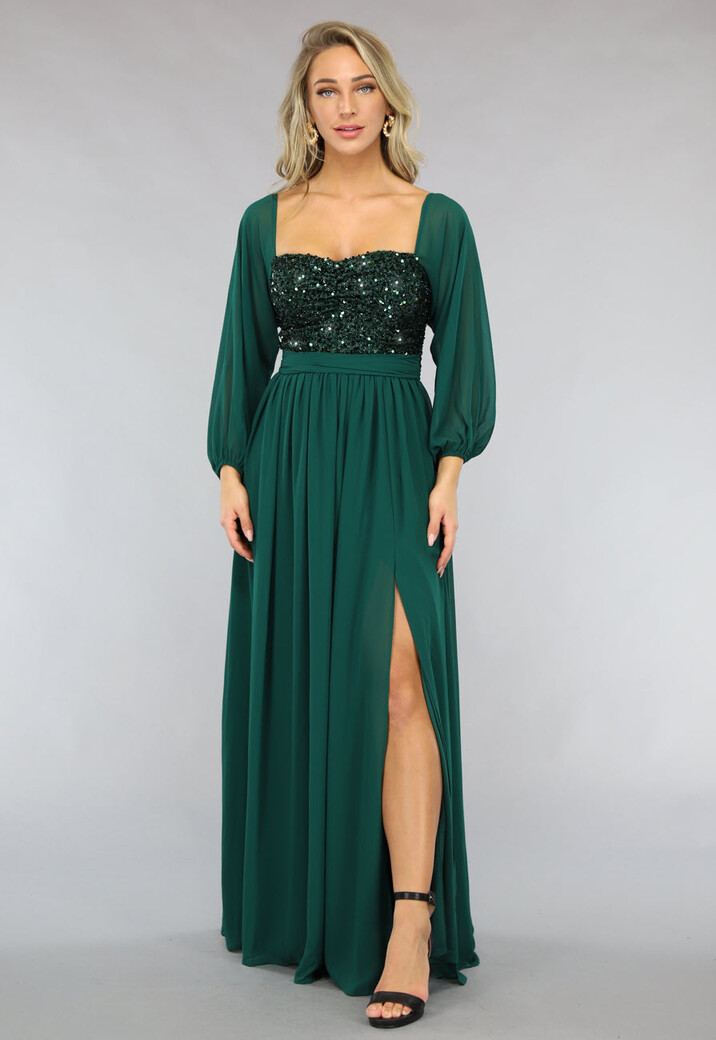 Groene Longsleeve Galajurk met Pailletten met Split