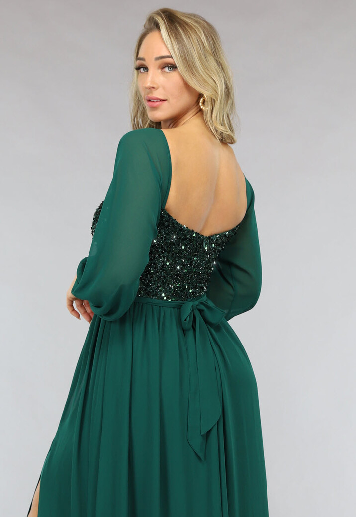 Groene Longsleeve Galajurk met Pailletten met Split