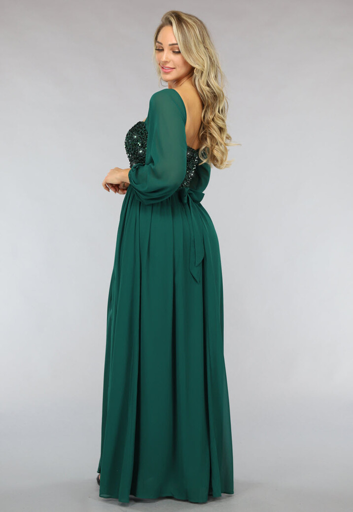 Groene Longsleeve Galajurk met Pailletten met Split