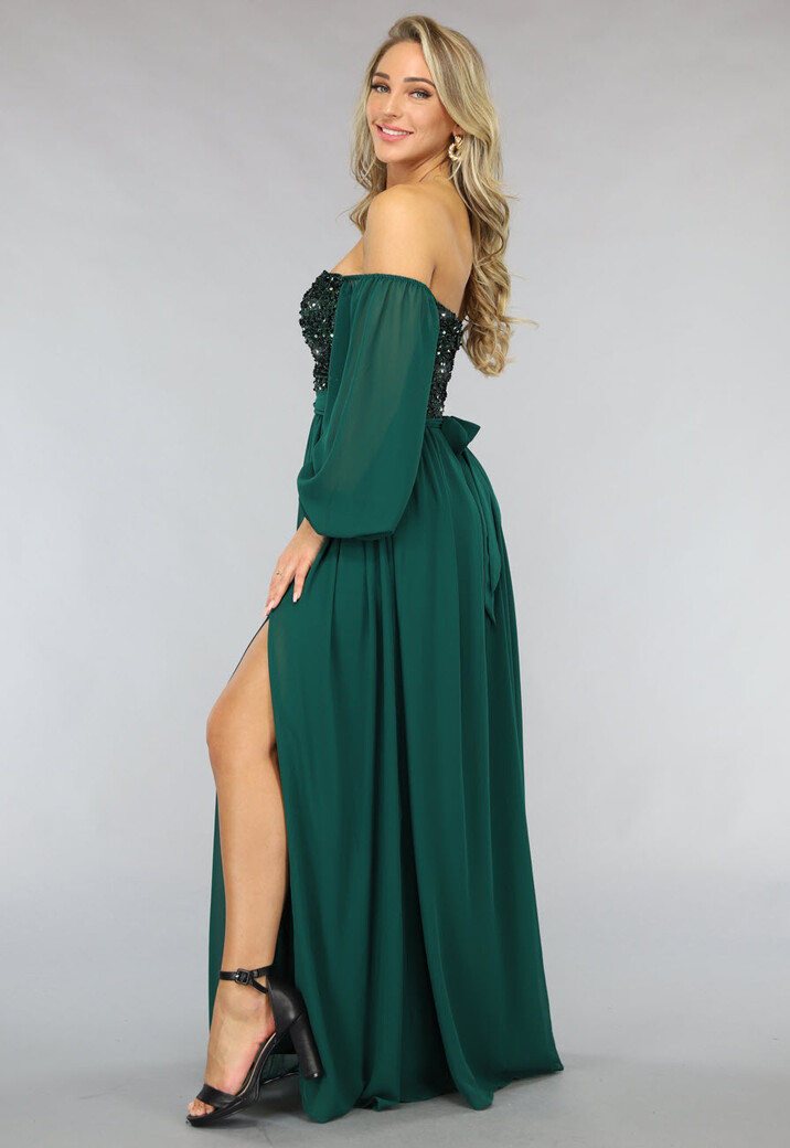 Groene Longsleeve Galajurk met Pailletten met Split