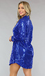 Blauwe Blouse Jurk met Glitters en Kraagje