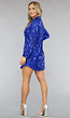Blauwe Blouse Jurk met Glitters en Kraagje