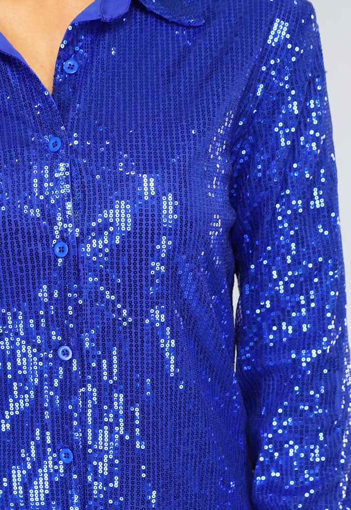 Blauwe Blouse Jurk met Glitters en Kraagje