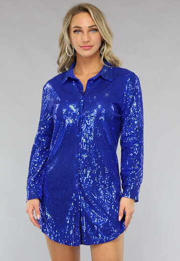 Blauwe Blouse Jurk met Glitters
