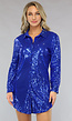 Blauwe Blouse Jurk met Glitters en Kraagje