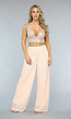 Champagne 2-delige Pantalon Set met Glitter Top