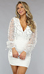Witte Glitter Jurk met Doorschijnende Mouwen