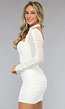 Witte Geplooide Bodycon Mesh Jurk met Cutout